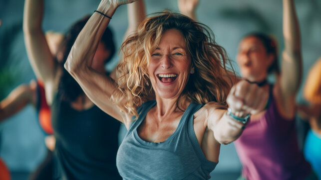 Women in a dance fitness class